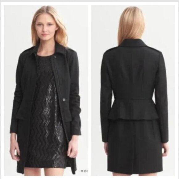 Banana Republic Black Wool Coat Jacket Peplum Ladycoat Classic Going Out Party - Picture 1 of 16
